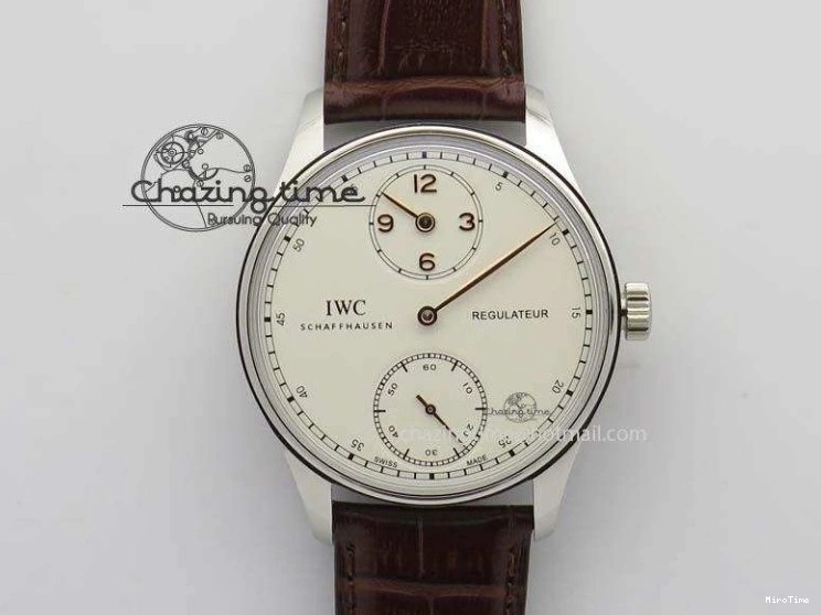 MIROTIME 0427 Sustainable Portuguese IW5444 SS White Dial RG Numbers On Brown Leather Strap A 7256